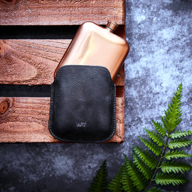 Image of Personalised Leather Sleeve with Metal Hip Flask