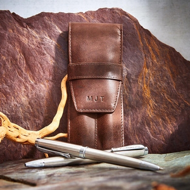 Image of Personalised Pen & Pencil Set in Vintage Leather Case