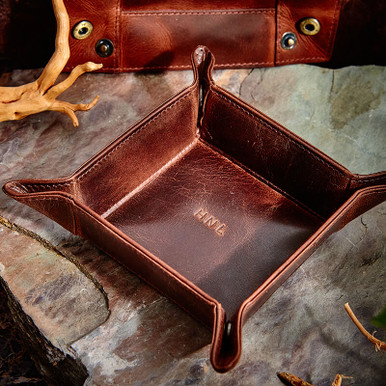 Image of Personalised Vintage Leather Desk Tidy Tray