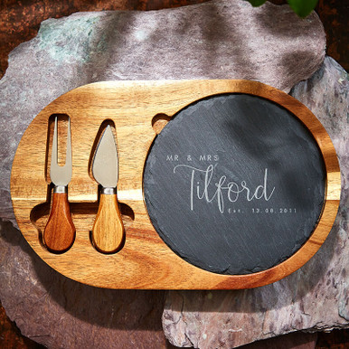 Image of Personalised Anniversary Slate Cheese Board & Knife Set