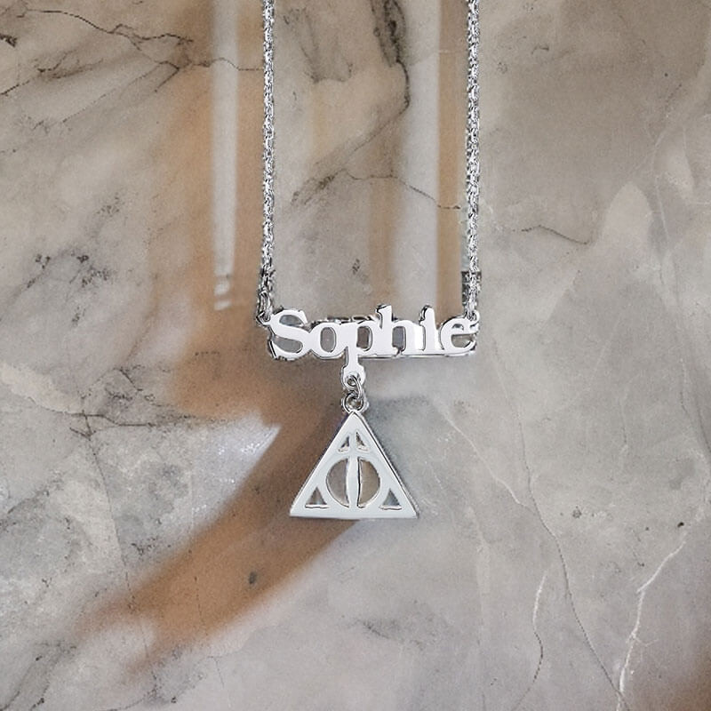 Harry Potter Sterling Silver Personalised Necklace with Deathly Hallows Charm