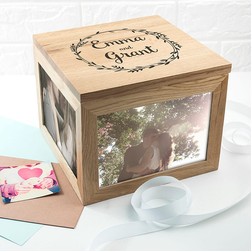 Personalised Couples Oak Photo Keepsake Box