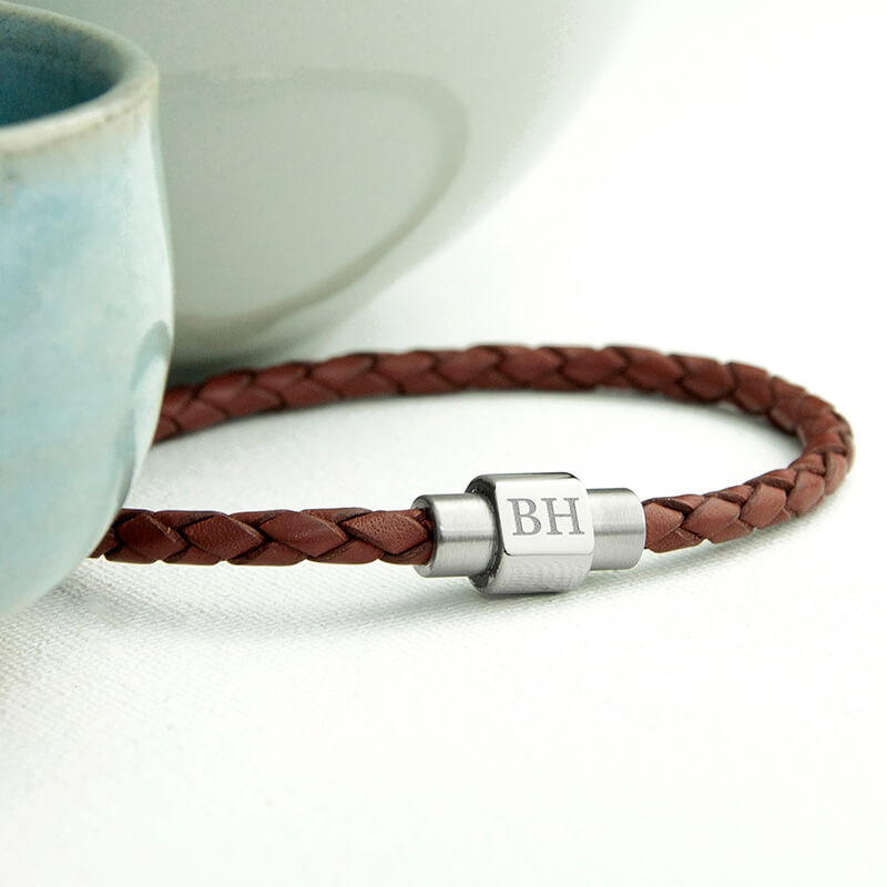 Personalised Men's Leather Bracelet brown