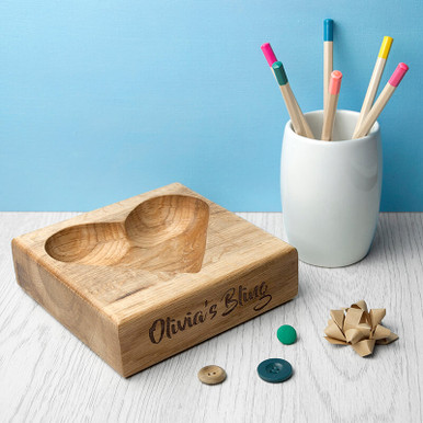 Image of Personalised Solid Oak Heart Trinket Dish
