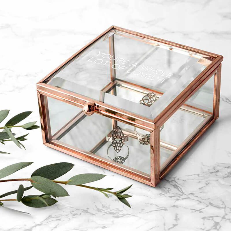 Personalised Rose Gold Glass Trinket Box