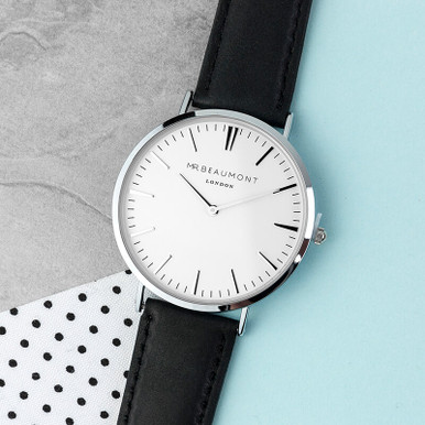 Click to view product details and reviews for Personalised Mens Leather Watch Black.