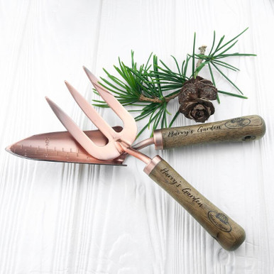 Click to view product details and reviews for Personalised Copper Trowel And Fork Set.