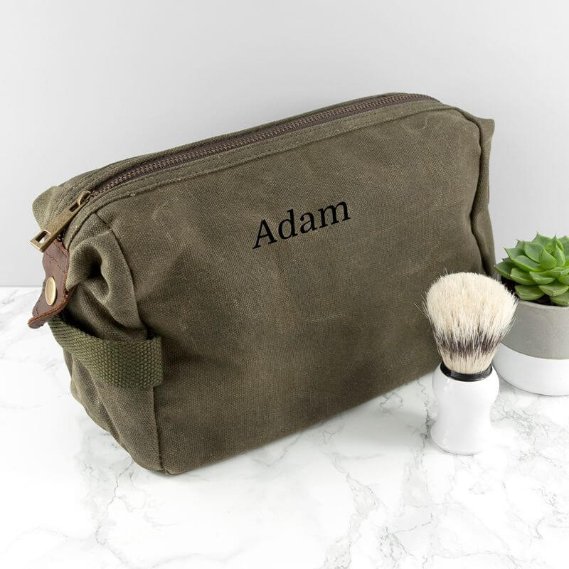 Personalised Men's Vintage Canvas Wash Bag