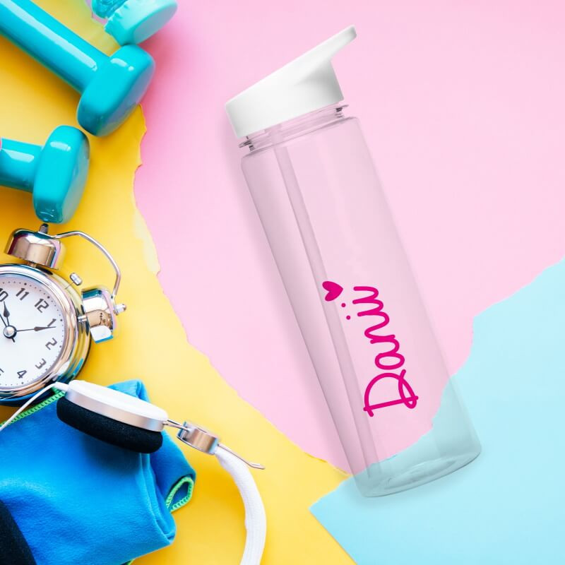 Personalised Pink Heart Water Bottle