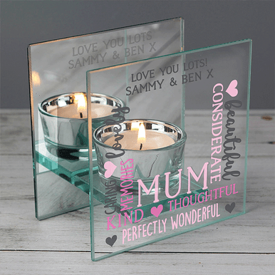 Click to view product details and reviews for Personalised Mum Mirrored Glass Tea Light Holder.