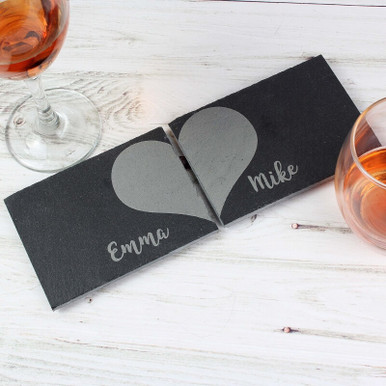 Click to view product details and reviews for Personalised Two Hearts Slate Coaster Set.