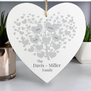 Image of Personalised Family Tree Large Wooden Heart