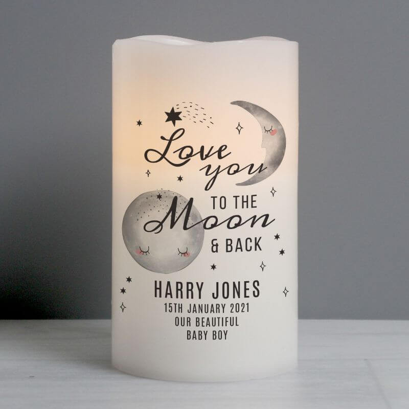 Personalised Baby To The Moon And Back LED Candle