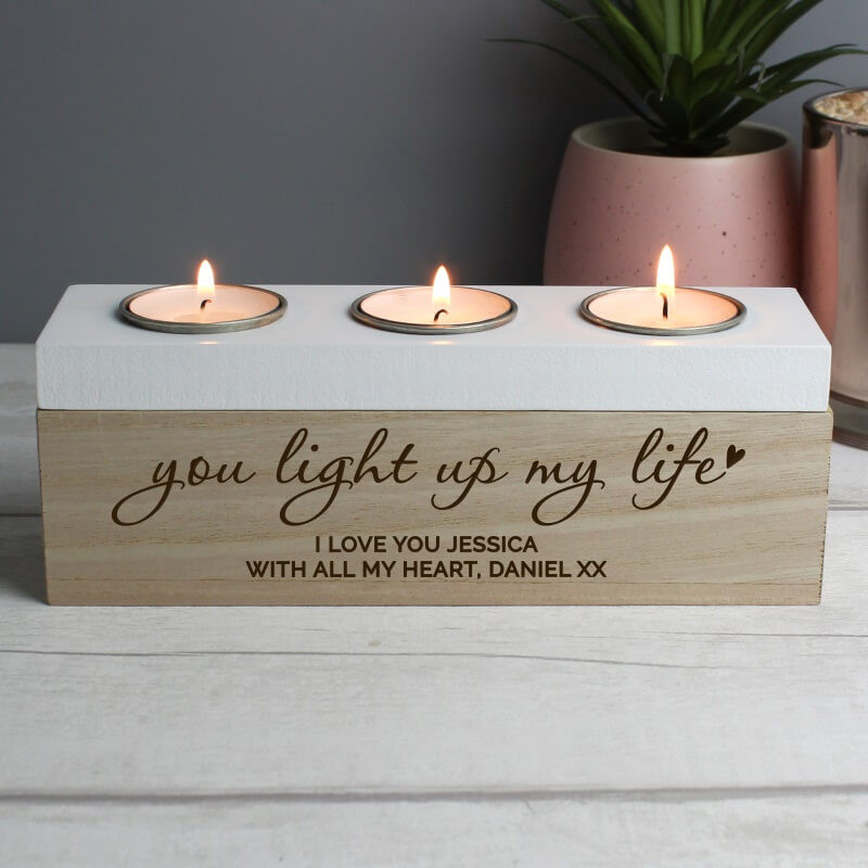 Personalised Triple 'Light Up My Life' Tea Light Holder