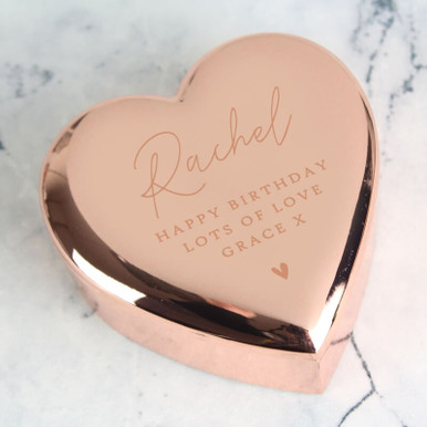 Click to view product details and reviews for Personalised Rose Gold Heart Trinket Box.