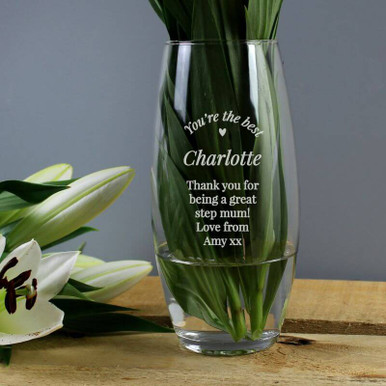 Click to view product details and reviews for Personalised Heart Glass Flower Vase.