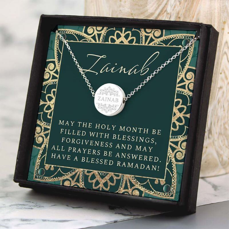 Personalised Eid & Ramadan Disc Necklace Box silver