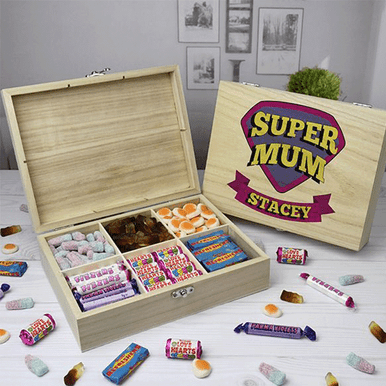 Click to view product details and reviews for Personalised Super Mum 6 Compartment Wooden Sweet Box.