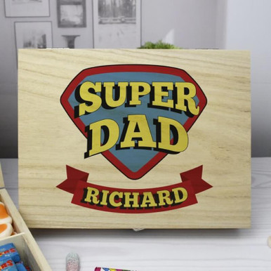 Image of Personalised Super Dad 6 Compartment Wooden Sweet Box