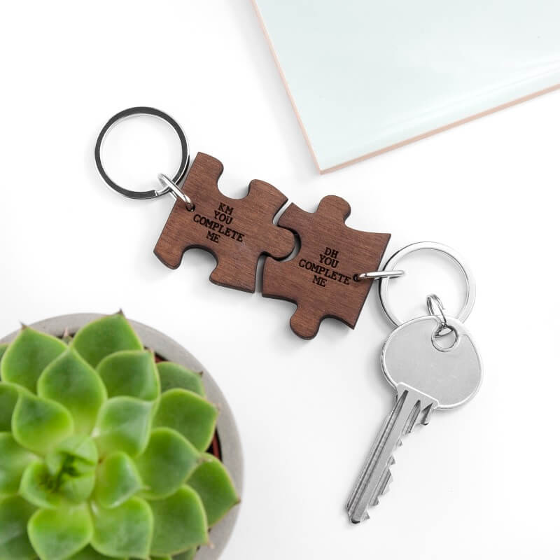 Personalised Romantic Jigsaw Piece Keyrings brown