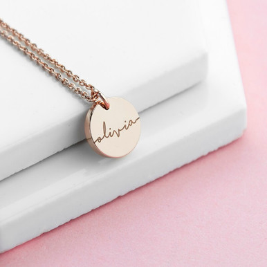 Click to view product details and reviews for Personalised Rose Gold Disc Necklace.