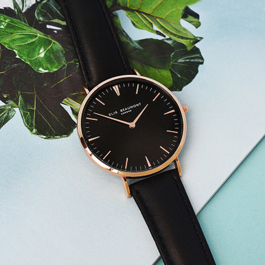 Image of Personalised Vintage Black Leather Watch