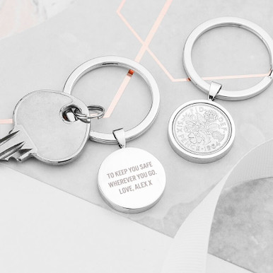 Image of Personalised Lucky Sixpence Keyring