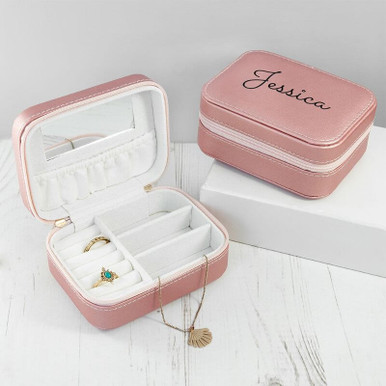 Click to view product details and reviews for Personalised Pink Travel Jewellery Case.