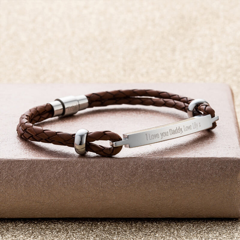 Personalised Men's Braided Leather Cord Bracelet