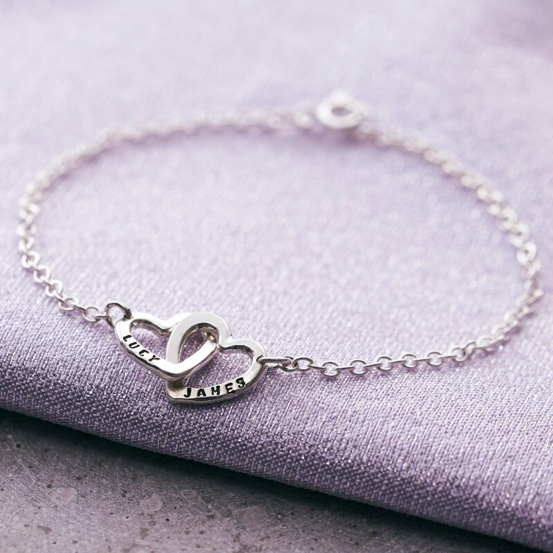 Personalised Double Heart Names Bracelet