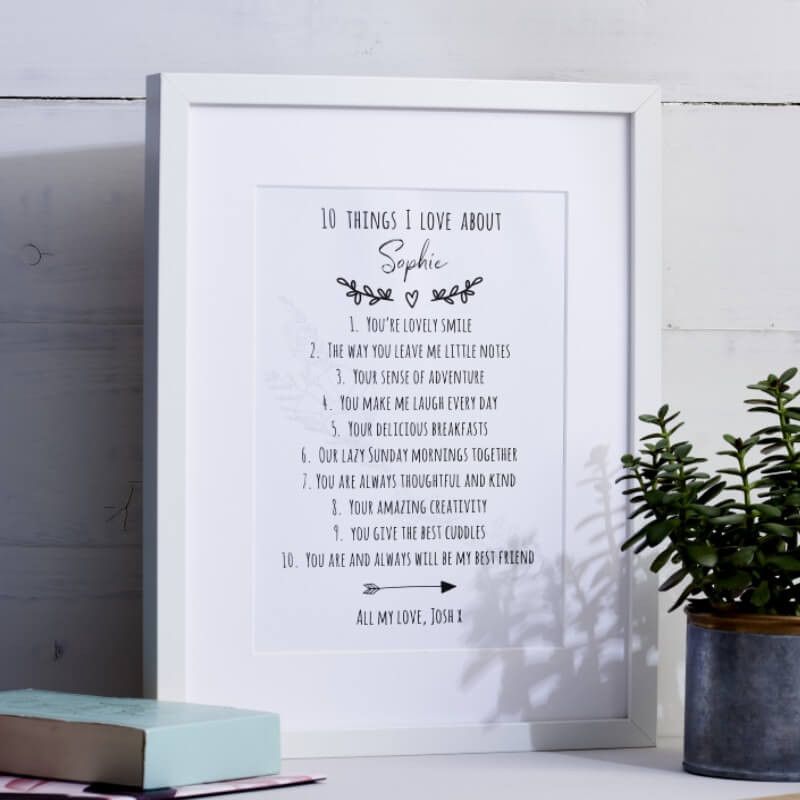 Personalised 10 Things I Love About You Print