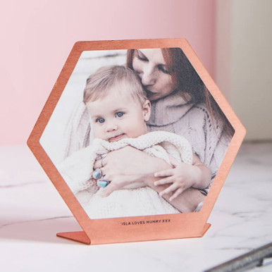 Click to view product details and reviews for Personalised Metal Hexagon Photo Print Copper.