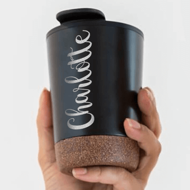 Image of Personalised Black Cork Coffee Tumbler