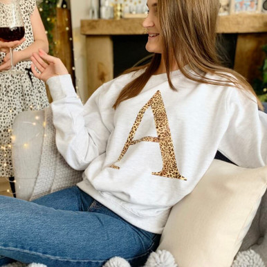 Image of Personalised Leopard Print Large Initial Jumper