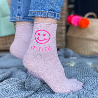 Image of Personalised Heart Eyes Neon Smiley Face Socks