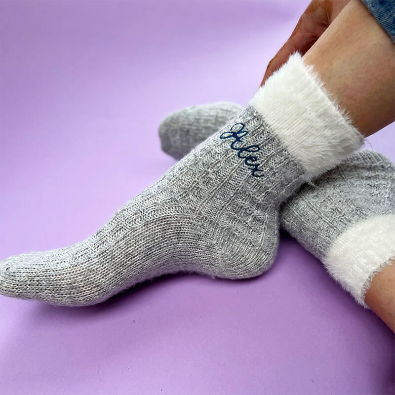 Personalised Embroidered Cosy Cuff Socks grey