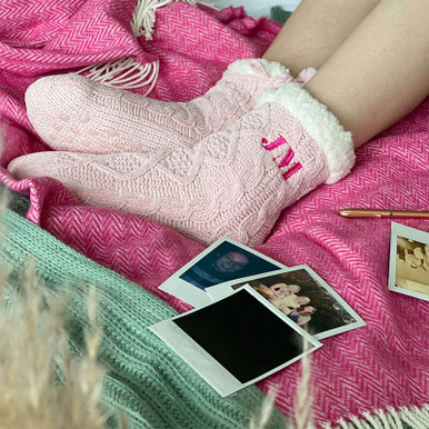 Image of Personalised Monogram Super Soft Slipper Pink Socks