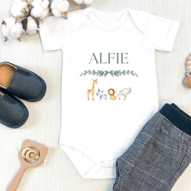 Image of Personalised Zoo Animals Babygrow Vest