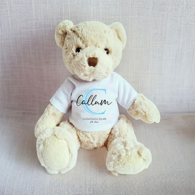 Image of Personalised Luxury Teddy Bear Blue Initial & Teddies Shirt