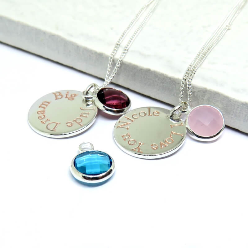 Personalised Engraved Edge Birthstone Necklace