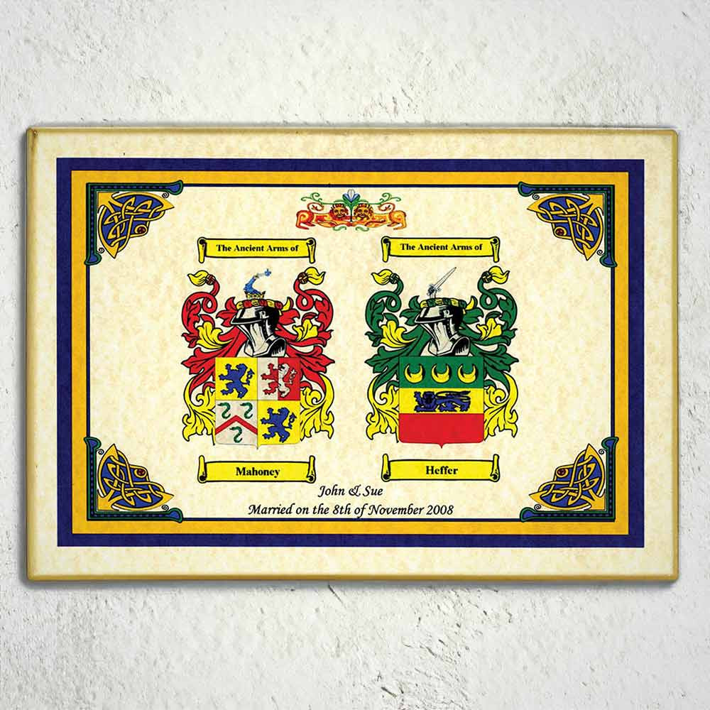 Double Coat of Arms Surname History Print (Unframed)