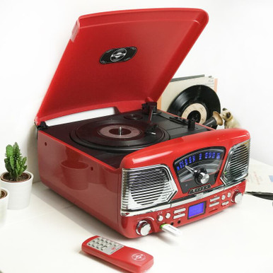 Click to view product details and reviews for Steepletone 1960s Roxy 4 Bt Retro Music System Red.
