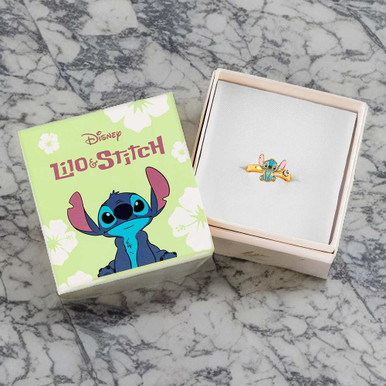 Image of Disney Lilo & Stitch Blue & Pink Gold Plated Clear Stone Ring