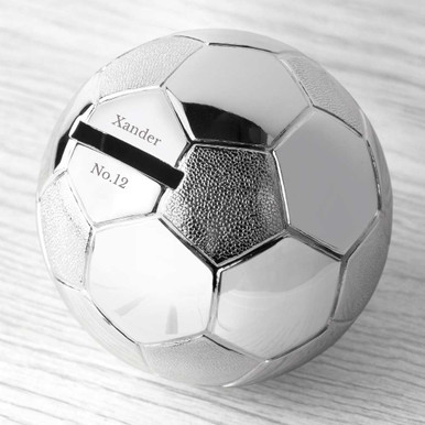 Click to view product details and reviews for Personalised Silver Plated Football Money Box.