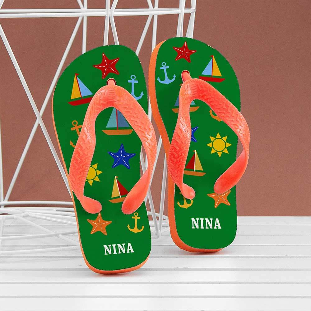 Personalised All The Fun At Beach Child's Flip Flops Small