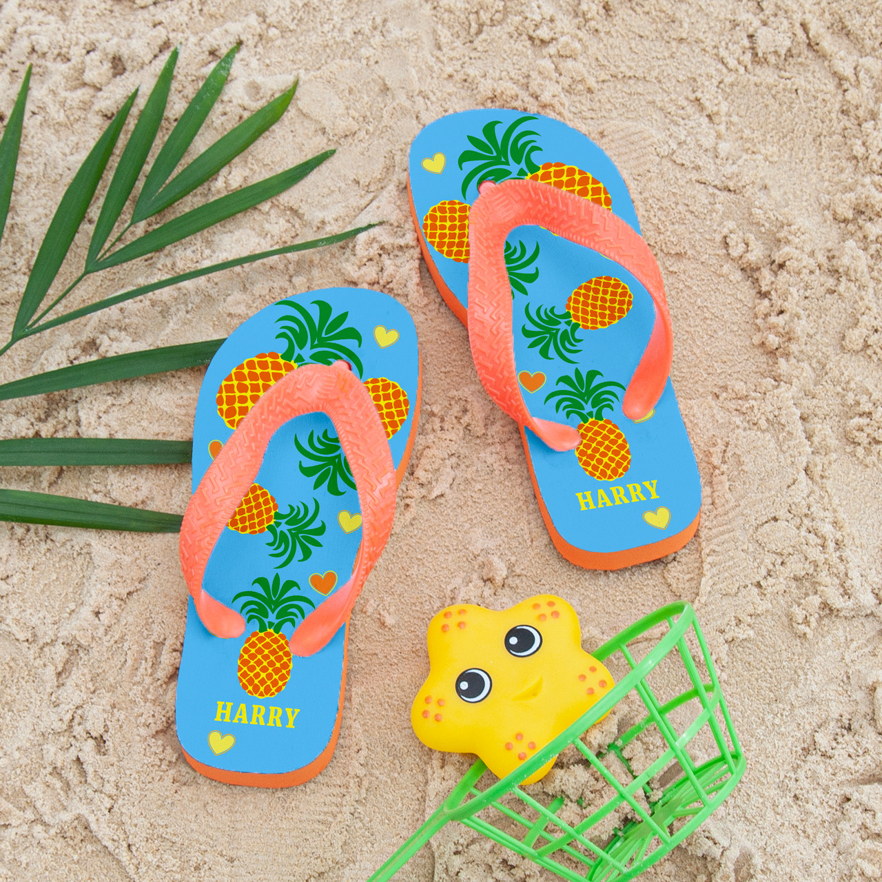 Personalised Partying Pineapples! Child's Flip Flops Large