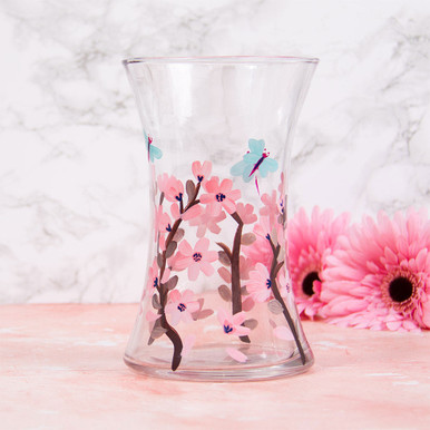 Image of Lynsey Johnstone Hand-Painted Dragonfly & Blossom Glass Vase