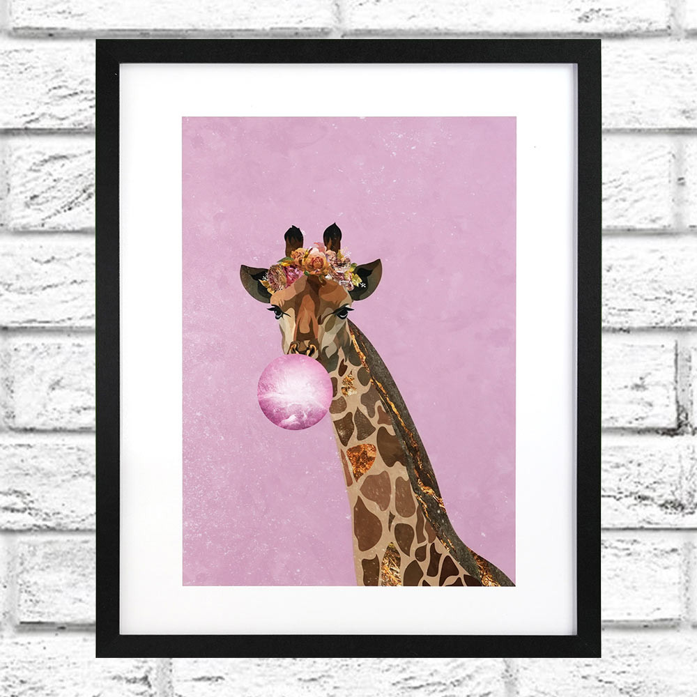 Giraffe Pink Bubble Gum Sarah Manovski Framed Print