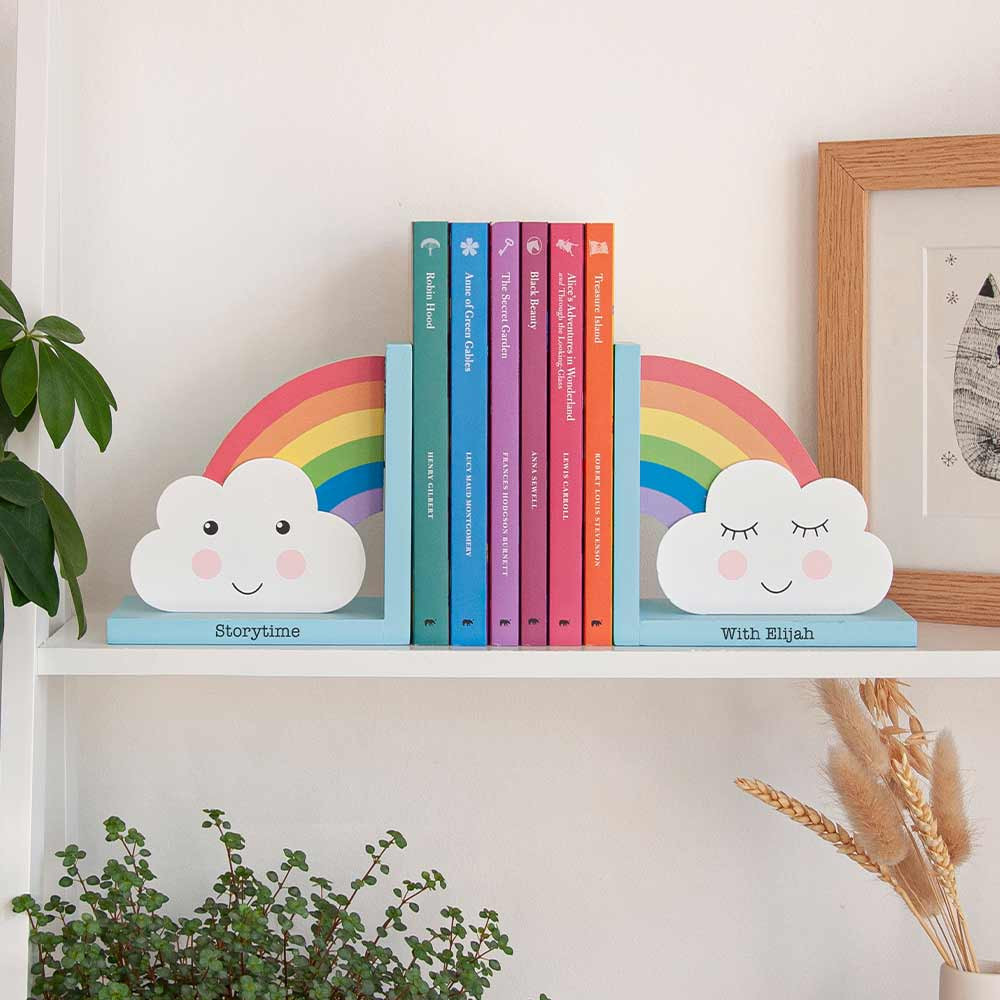 Personalised Kids Rainbow and Clouds Book Ends