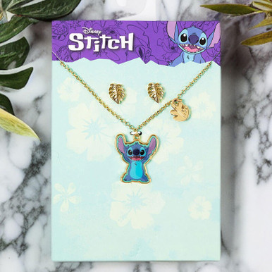 Image of Disney Lilo and Stitch Blue and Gold Earring and Necklace Set